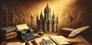 The Quiet Architecture of Haitian Excellence and the Death of the White Watermark A vintage intellectual desk scene with an oil-painted texture. The desk holds classic writing tools such as a quill, inkwell, and aged parchment, alon